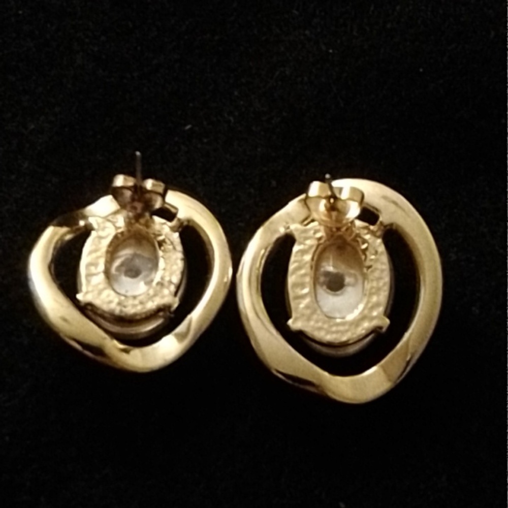 Vintage 1980's Gold Over Silver & Faux Baroque Pearl Earrings W MatchingNecklace - Picture 3 of 7